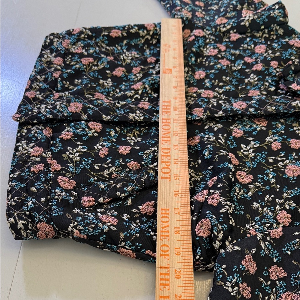 Anna Sui Floral Metallic Cropped Bomber Jacket Small Hooded Puff Sleeve Black - Picture 6 of 12
